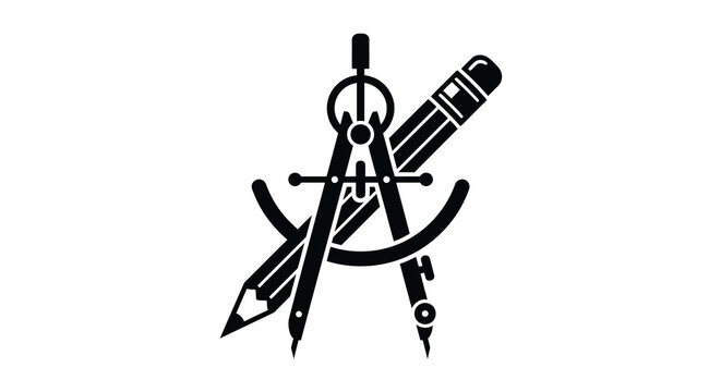 Architectural tools silhouette compass pen pencil and t square design element