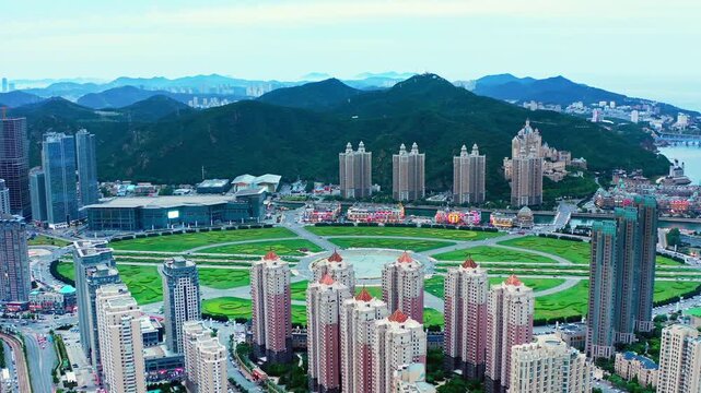 Aerial Cityscape of Xinghai Square in Dalian China in Xinghai Square, Dalian, China