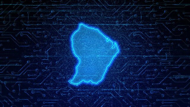 4K Resolution, French Guiana Country Digital Electric Futuristic Technology Map, Suitable for Tech events, Science, Politics, Elections, News and Sports Events