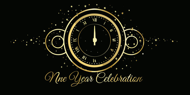 clock face with roman numerals and stars new year celebration