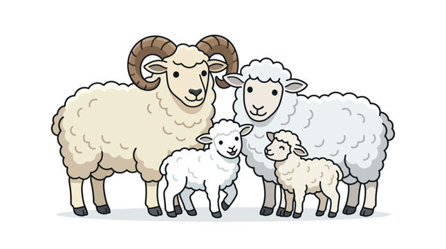 Family of sheep illustration with ram and ewe
