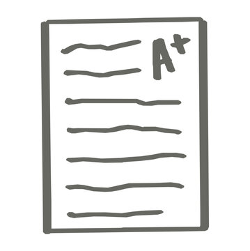 Exam paper doodle hand drawn, a plus test grade sheet, school homework report page, hand-crafted perfect score result card symbol, sketch vector illustration