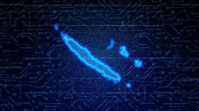 4K Resolution, New Caledonia Country Digital Electric Futuristic Technology Map, Suitable for Tech events, Science, Politics, Elections, News and Sports Events