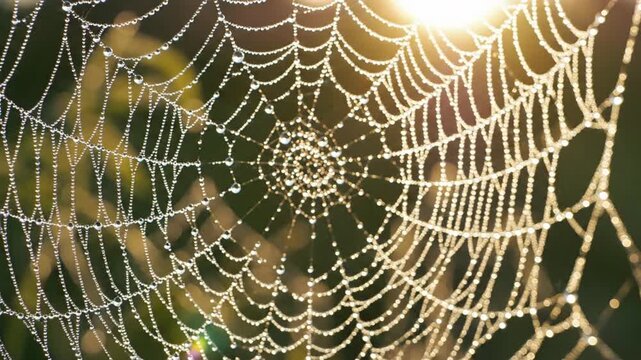  Dew Shimmering on Intricate Spider Web Pattern