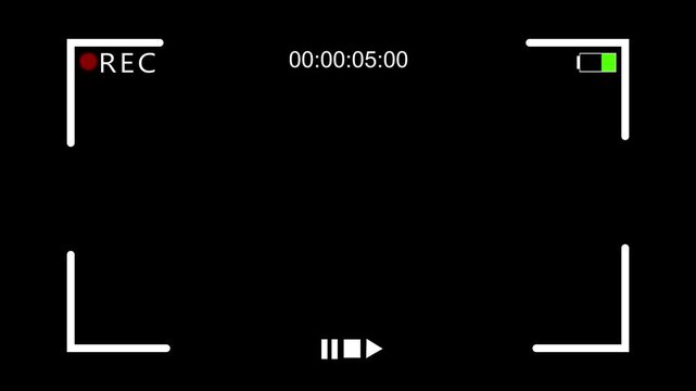 General camera overlay to put over your shot footage. video recorder camera screen with 4K resolution size Alpha Channel.  Video filming screen, shooting camera recording display. 