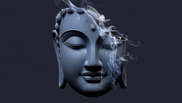 Dissolving Buddha Head with Smoke and Water