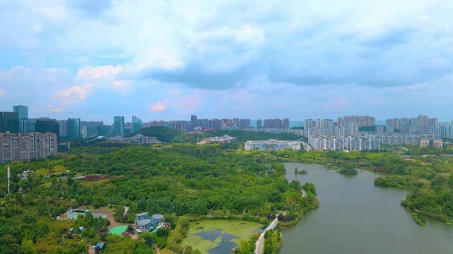 Nanjing Xuanwu Lake Park and Modern Skyline in Xuanwu Lake, Nanjing, China