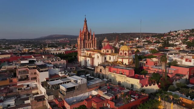 Aerial view of the ancient city of San Miguel Angel Main Church in Mexico