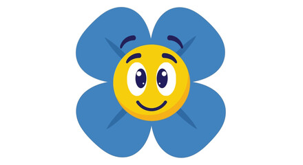 Naklejka premium Smiling flower emoji, happy face icon, blue petals, vector emoticon, cute expression, cartoon style