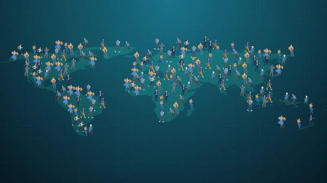 Global population growth animation on a world map infographic.
