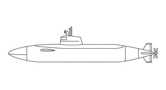 Submarine tower and periscope on water horizon minimalist line art