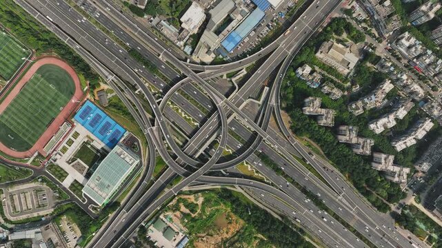 Aerial View of Urban Highway Interchange with Traffic