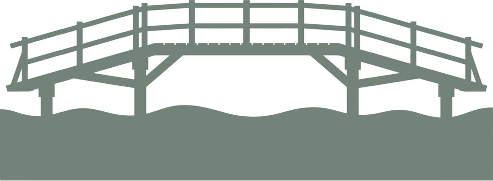 Simple timber bridge figure over wavy water surface silhouette