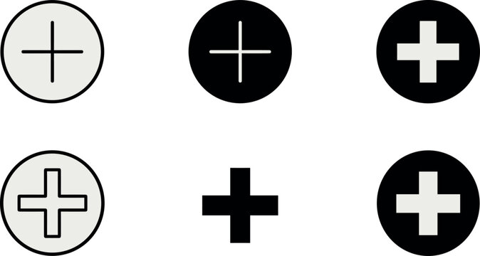 Plus and Medical Cross Icon Collection with Healthcare Symbols, Addition Signs, and Emergency Graphic Elements for Web and App Designs