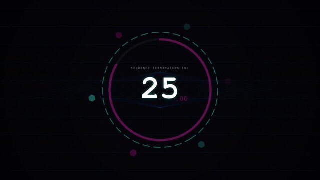 Countdown timer with digital circular graphic interface on black background