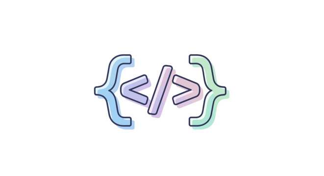 Colorful curly braces with code symbol representing programming and software development.