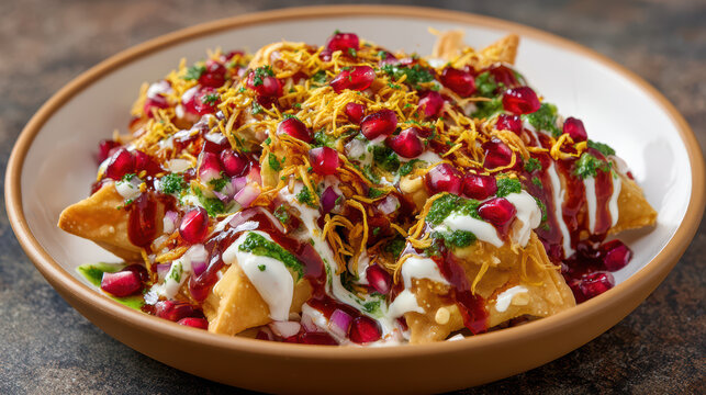 vegetable samosa chaat with smashed samosas and tangy toppings