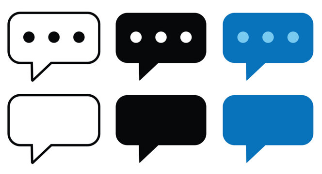 Minimalist set of speech bubble icons for digital communication interfaces designed on transparent background