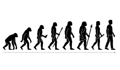 Minimal human evolution silhouette timeline vector with 8 prehistoric to modern humanity stages © Jahangir