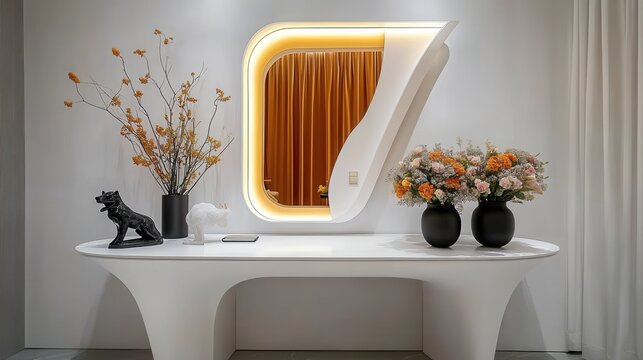 Modern Console Table with Mirror,Flowers,and Decor
