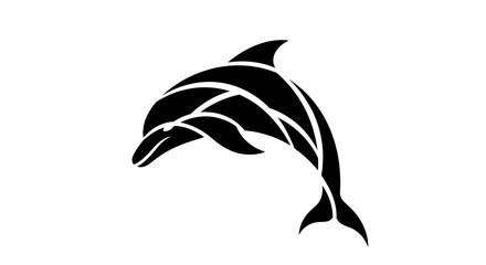 Black Dolphin Silhouette Swimming Ocean. © Imah