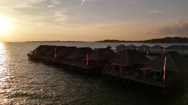 Sunset Over Water Villas at Batam, Indonesia in 4K Cinematic Footage