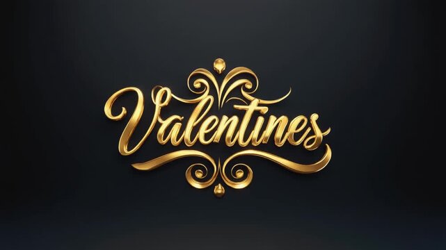 Elegant golden 3D Valentines calligraphy typography animation on dark blue background