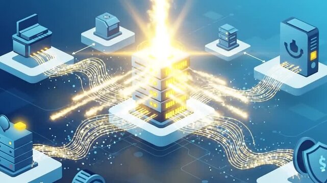 Isometric Network Illustration - Data Flow and Connectivity.