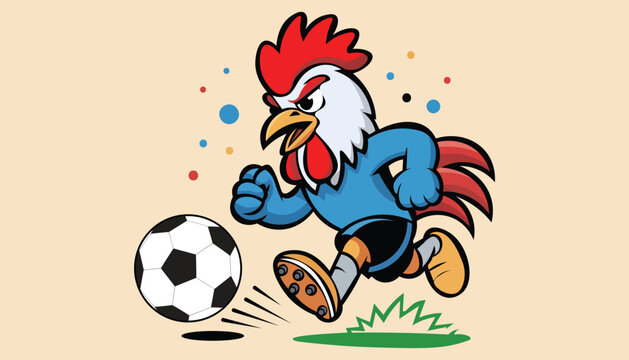 Angry Rooster Soccer Player Character Running with Football