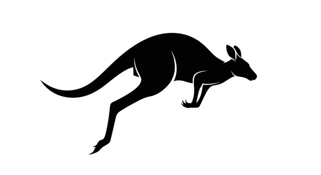 Dynamic silhouette of a jumping kangaroo in motion.