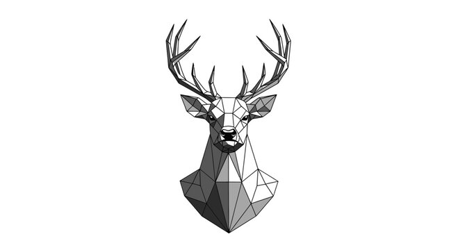 Geometric deer head illustration in black and white.