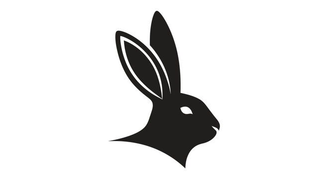 Black Rabbit Head Silhouette Profile Isolated on White Background.