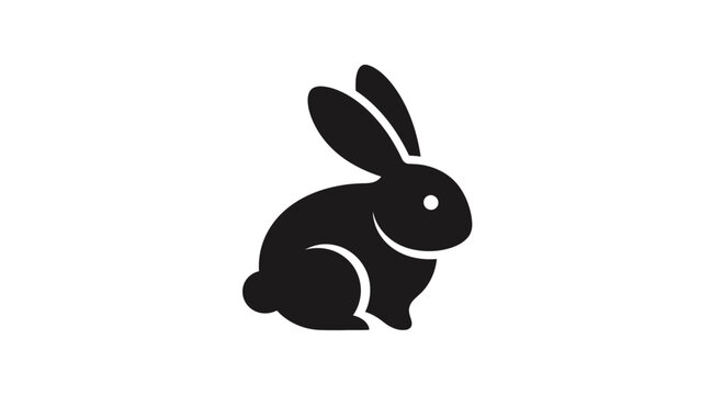 Black Rabbit Silhouette on White Background.