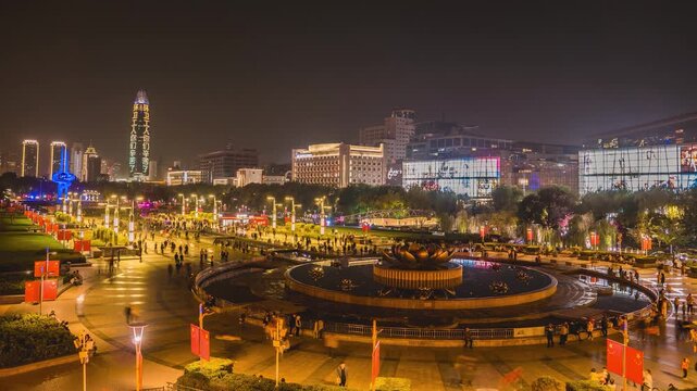 Illuminated Quancheng Square at Night in Jinan China in Quancheng Square, Jinan, China