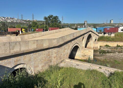 A view from the historic Sultan Suleyman Bridge in Dilovasi, Gebze, Kocaeli, Turkey. This bridge was built by the architect Sinan in the 16th century.