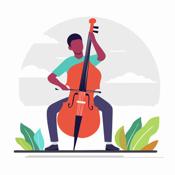Man Playing Double Bass Outdoors