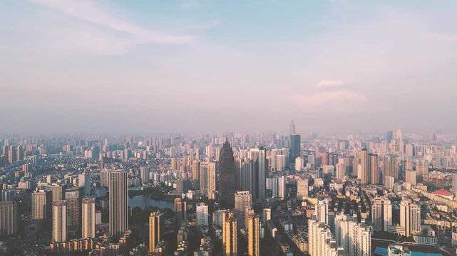 Aerial View of Modern Nanjing China Skyline at Sunset