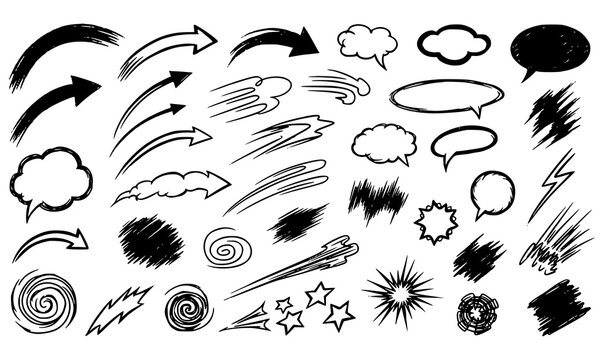 Comic scribble effect vector set manga doodles and grunge symbols