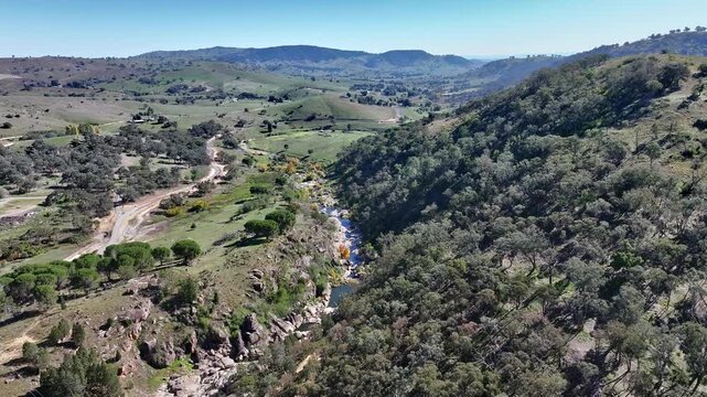 Cinematic aerial footage of Adelong NSW Australia