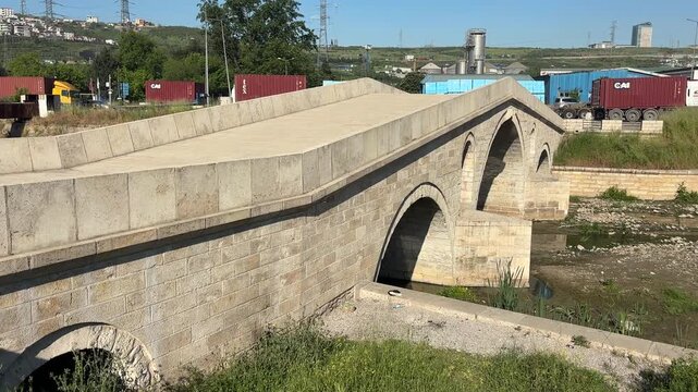 A view from the historic Sultan Suleyman Bridge in Dilovasi, Gebze, Kocaeli, Turkey. This bridge was built by the architect Sinan in the 16th century.