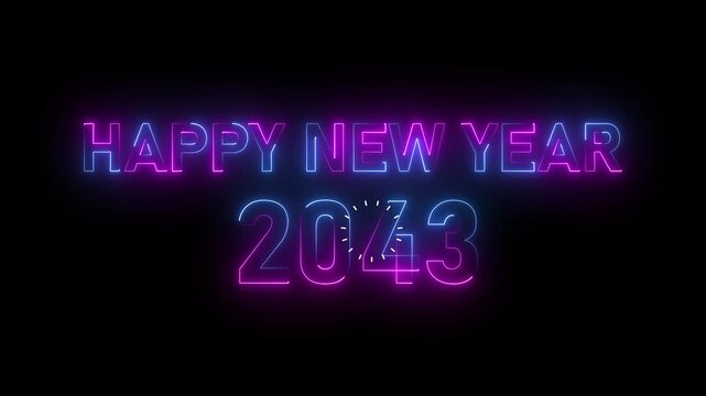 Glowing futuristic happy new year 2043 neon text banner celebration digital background