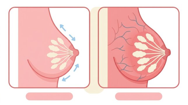 Illustration shows two comparisons of breast engorgement in relation to breastfeeding and milk production.
