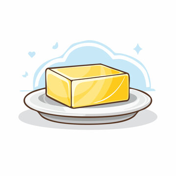 Illustration of a block of butter on a plate