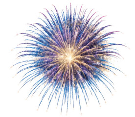 Obraz premium Burst of purple and blue fireworks pattern as isolated on transparent background