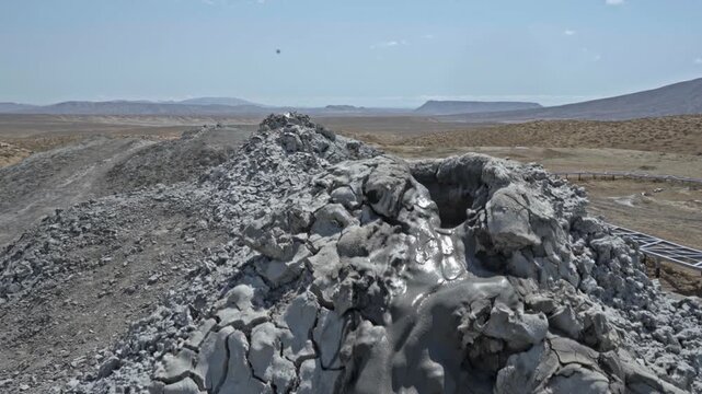Close and Wide Views of Mud Volcano Landscape in Gobustan, Azerbaijan