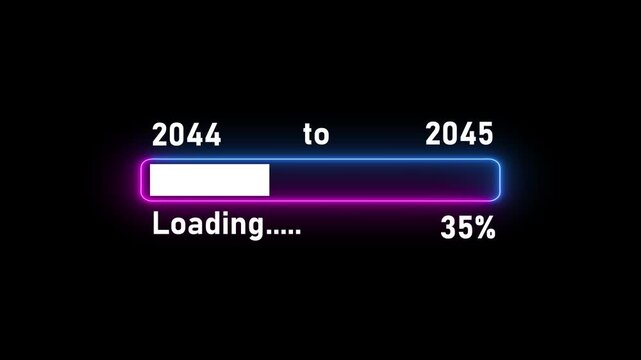 Futuristic digital loading bar animation 2044 to 2045 with glowing progress indicator and