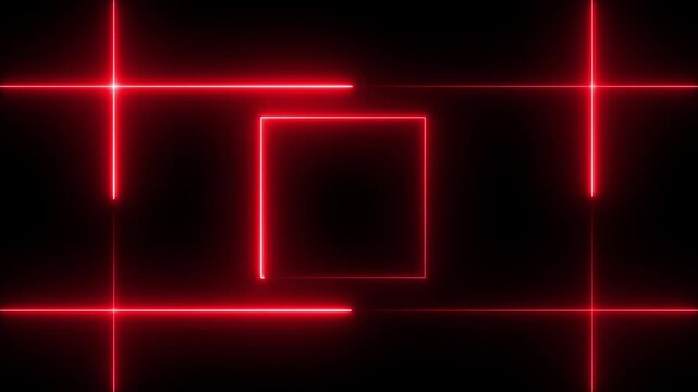 NEON Lights motion red white color loops square motion draws and beautiful lights background linear lamp Beautiful abstract square light line moving fast Colors.