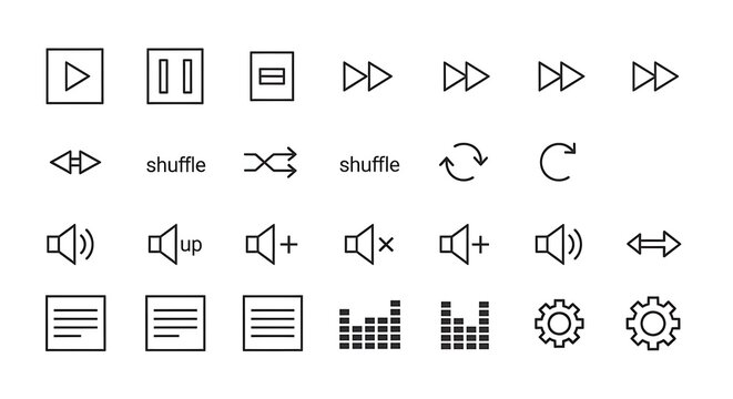 Media player control buttons and symbols for playback and navigation