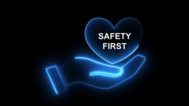 Safety first symbols, work safety, caution work hazards, danger surveillance, zero accident concept. Wooden cubes with smart grey background. Employees safety awareness at workplace. Safety banner.