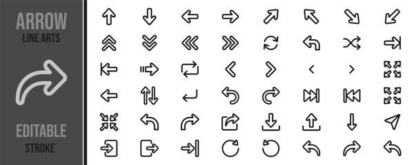 Arrow line arts editable stroke icon set © Khaleda